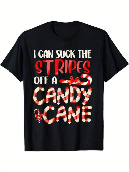 [100% Cotton] Funny Dirty Candy Cane Christmas T-Shirt - Hilarious Santa Black Cotton Unisex Tee