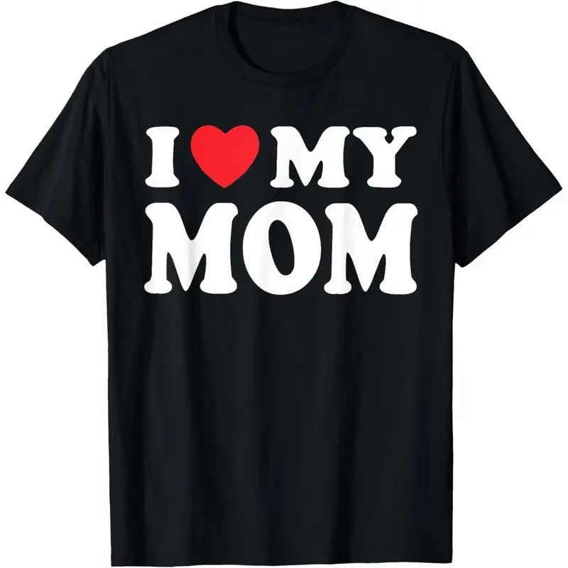 [100% Cotton] I Love My Mom I Heart My Mom T-Shirt Top Womenswear Streetwear Summer Shortsleeve Crewneck Casual