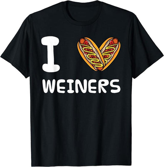 [100% Cotton] I Love Weiners Hotdogs Frankfurter Wiener Frank Sausage Bun T-Shirt Black