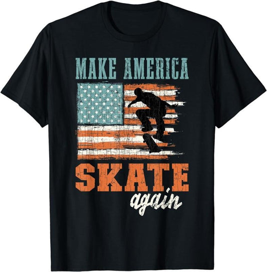 [100% Cotton] Make USA Skate Again Fun Skateboarding Skateboarder Graphic T-Shirt