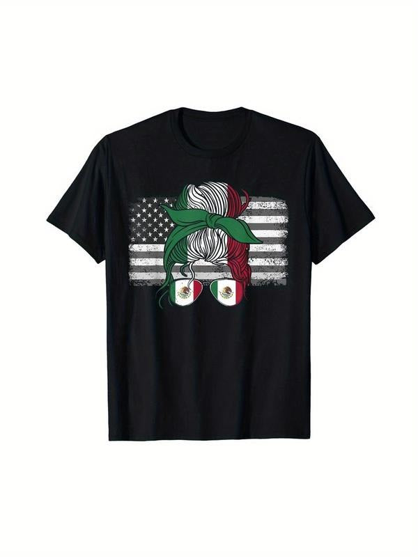 [100% Cotton] Men's Patriotic Mexican-American Flag T-Shirt - Soft Cotton, Breathable, Crewneck, Short Sleeve, Casual Fit with Unique Graphic Design, Mexican T Shirt