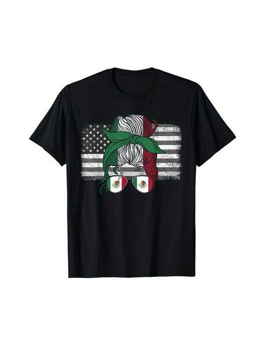 [100% Cotton] Men's Patriotic Mexican-American Flag T-Shirt - Soft Cotton, Breathable, Crewneck, Short Sleeve, Casual Fit with Unique Graphic Design, Mexican T Shirt