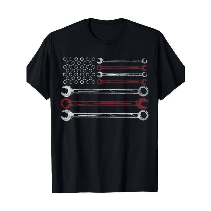 [100% Cotton] Mens Patriotic Mechanic Flag American Car Repairman Gift USA Flag T-Shirt