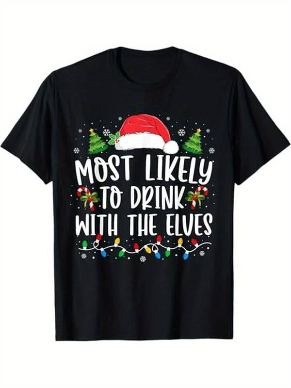 [100% Cotton] Most Likely to Drink With The Elves Elf Drinking Christmas Men Women T-Shirt
