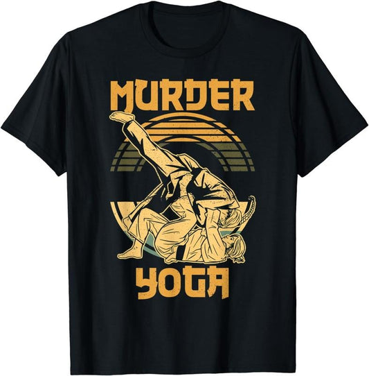 [100% Cotton] Murder Yoga BJJ MMA Vintage Retro Funny Brazilian Jiu Jitsu T-Shirt