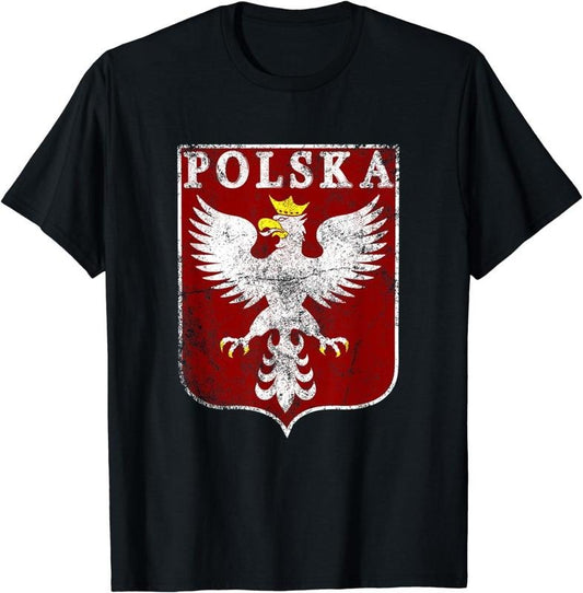 [100% Cotton] Polish Eagle Polish Crest Vintage Polska Eagle Poland T-Shirt