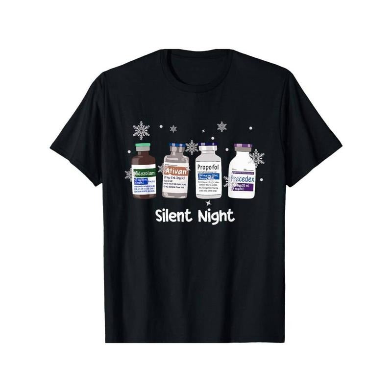 [100% Cotton] Retro ICU Nurse Christmas T-Shirt Silent Night Intensive Care Unit