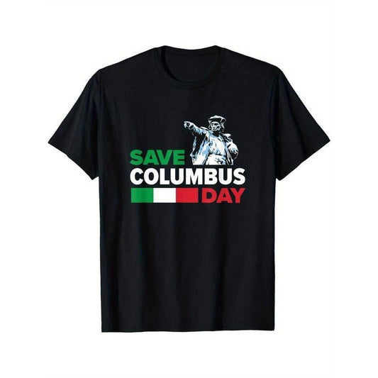 [100% Cotton] Save Columbus Day - Italian Pride T-Shirt 1 Black casual short sleeve men's sport T-shirt