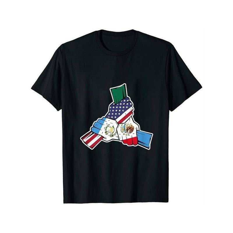 [100% Cotton] Soft & Comfy 100% Cotton Women's T-Shirt - Black with USA & Mexico Flag Design