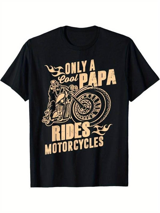 [100% Cotton] Stretchy Fabric| Cool Papa Rides Motorcycles" Graphic Tee - 100% Cotton