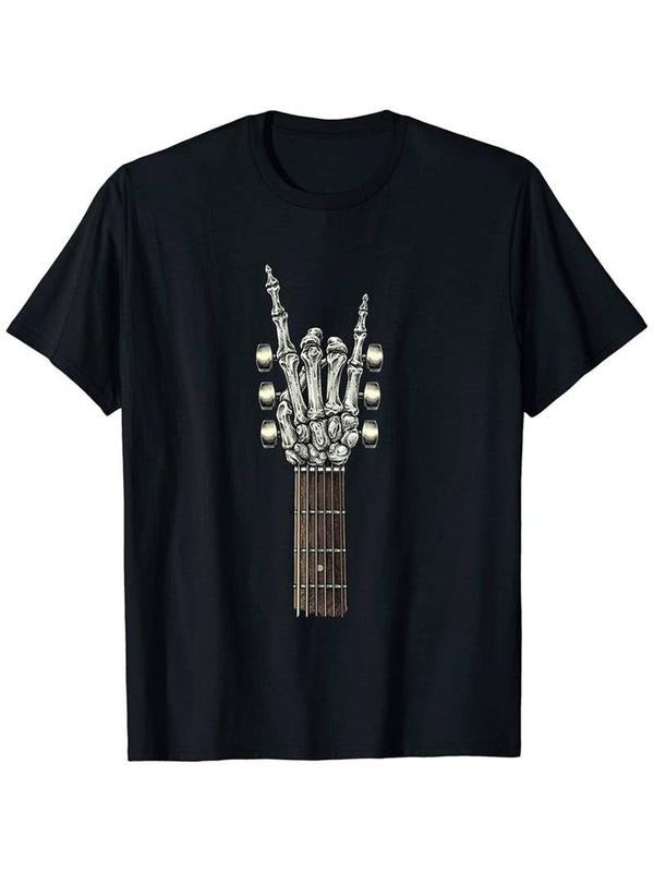 [100% Cotton] Tees For Men, Rock And Roll Guitar Print T Shirt, Casual Short Sleeve Tshirt For Summer Spring Fall