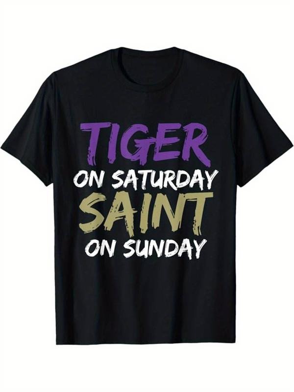 [100% Cotton] Tiger on Saturday Saint on Sunday Printed Men'S Cotton Graphic T-Shirt