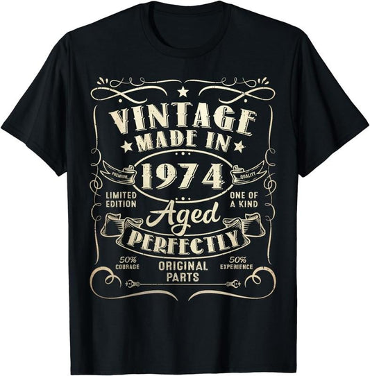 [100% Cotton] Vintage 50th Birthday Decorations Men Funny 1974 50 Birthday T-Shirt