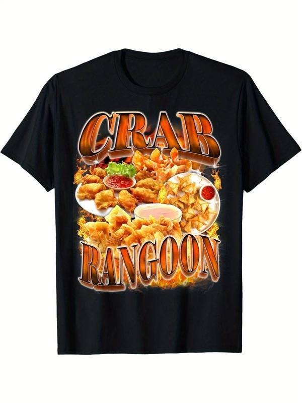 [100% Cotton] Vintage 90s Crab Rangoon Graphic Tee - Men's Black Cotton T-Shirt