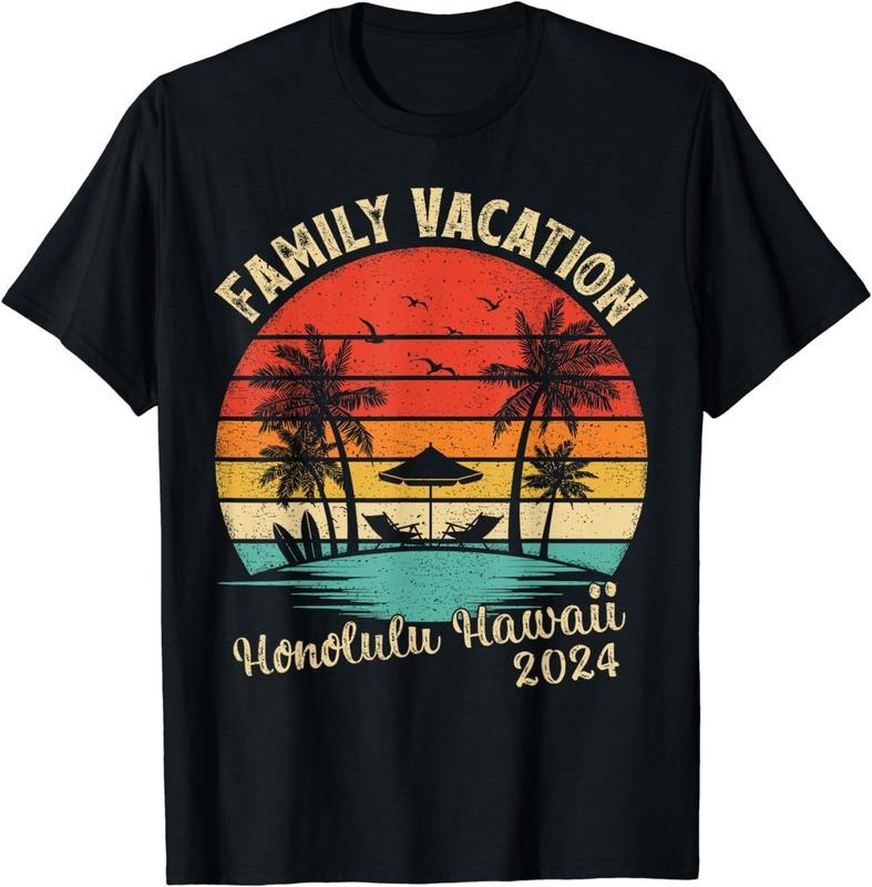 [100% Cotton] Vintage Beach Sunset Family Vacation 2024 Honolulu Hawaii T-Shirt