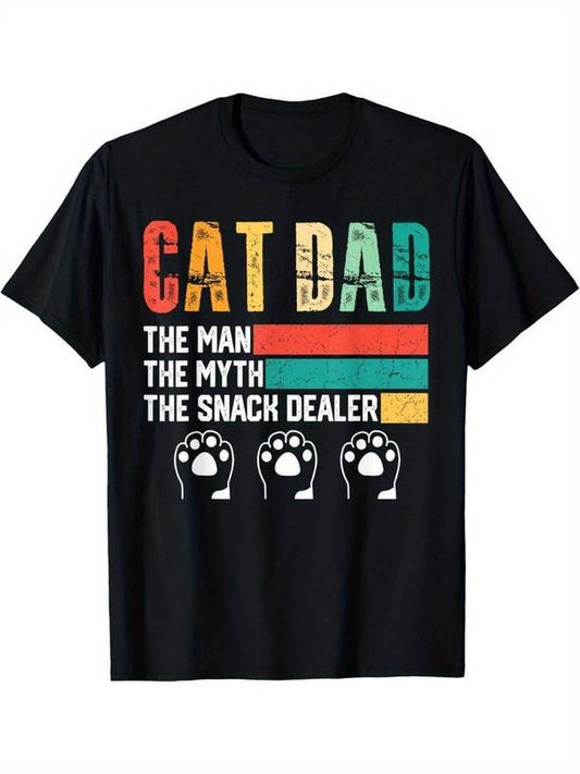 [100% Cotton] Vintage Cat Dad Graphic T-Shirt - Funny Cat Lover's Tee for Men with Humorous The Man