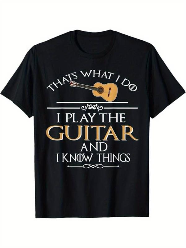 [100% Cotton] Vintage Guitar Graphic Tee - Soft Cotton, Casual Short Sleeve, Crew Neck