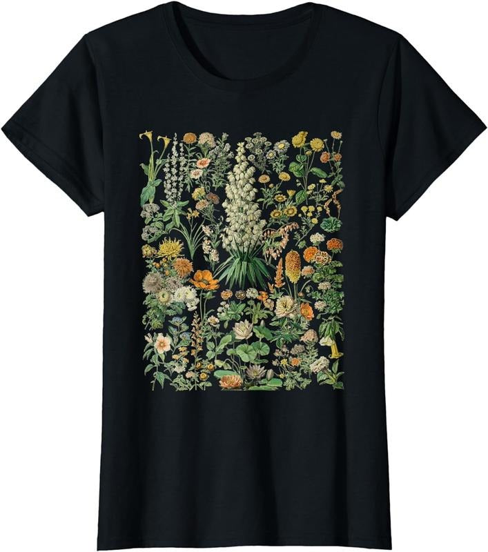 [100% Cotton] Vintage Inspired Flower Botanical Chart T-Shirt