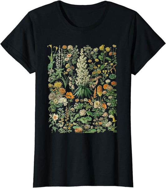 [100% Cotton] Vintage Inspired Flower Botanical Chart T-Shirt