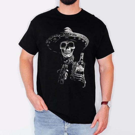 [100% Cotton] Vintage Skeleton Tequila Mexico Dia De Los Muertos Mexican T-Shirt