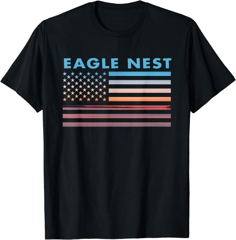 [100% Cotton] Vintage Sunset American Flag Eagle Nest, New York T-Shirt