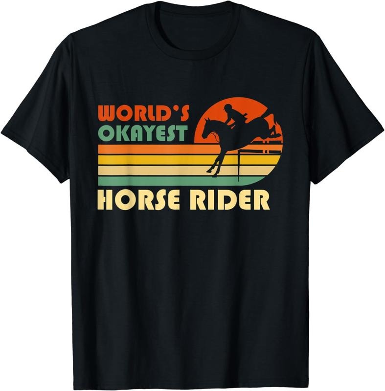 [100% Cotton] World's Okayest Horse Rider - Funny Retro Equestrian Sport T-Shirt