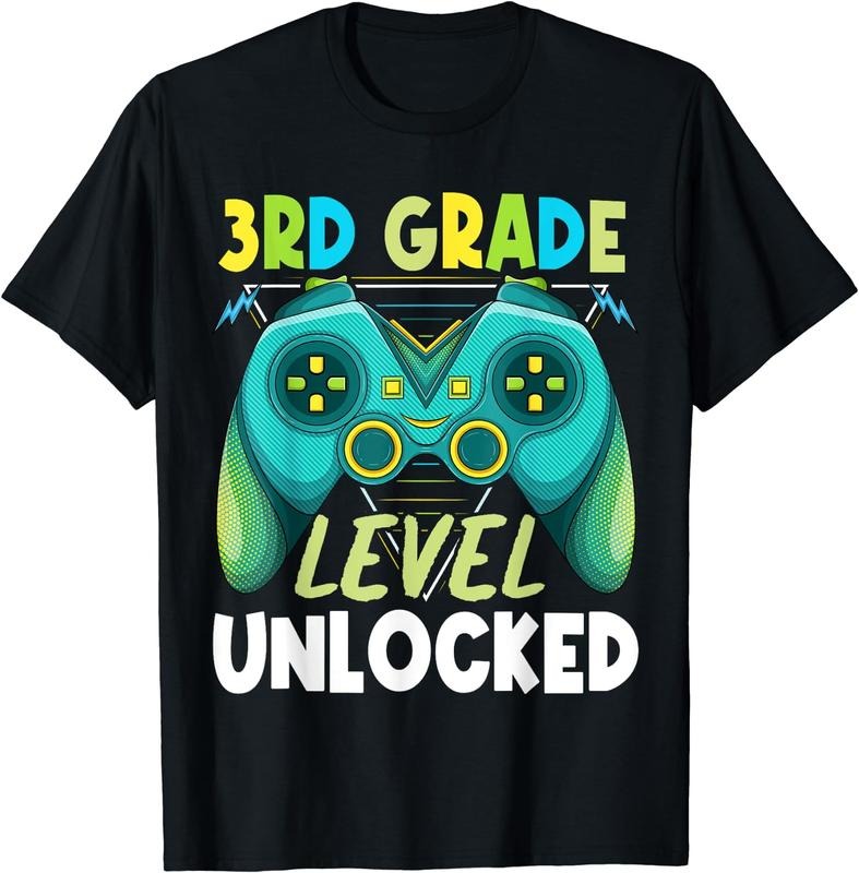 [100% Cotton]3rd Grade Level Unlocked First Day Back To School Kids Boys T-Shirt