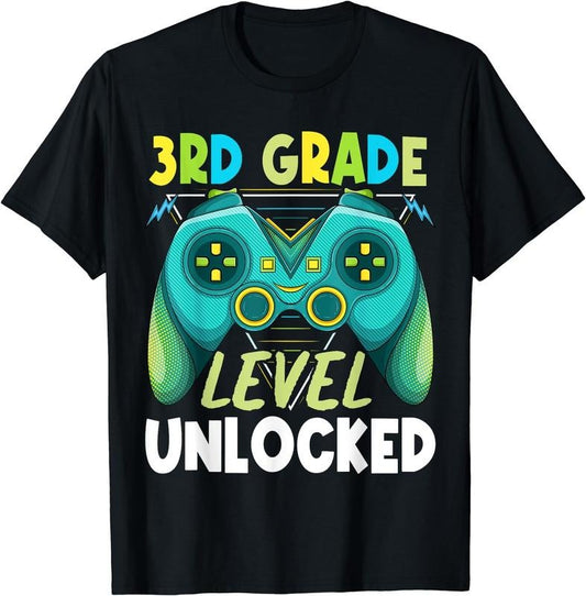 [100% Cotton]3rd Grade Level Unlocked First Day Back To School Kids Boys T-Shirt