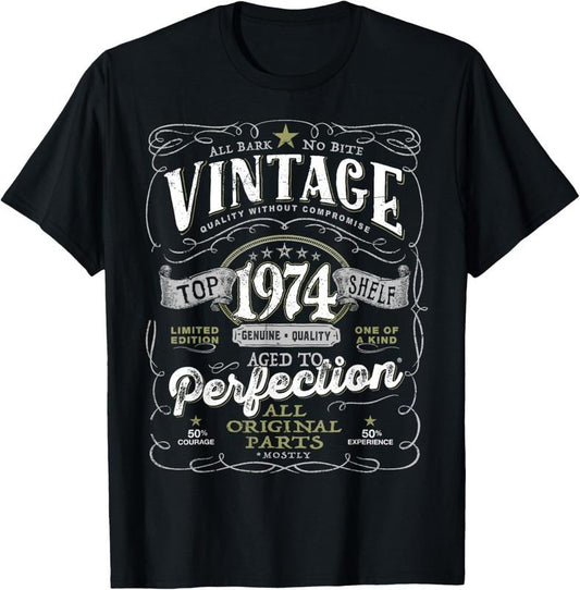 100% Cotton 50th Birthday Tee for Men, Vintage 1974 Aged to Perfection T-Shirt