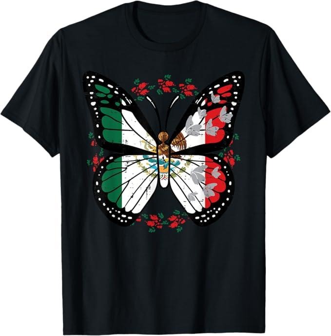 [100% Cotton]America Mexico Flag Vintage Mexican Roots American T-Shirt