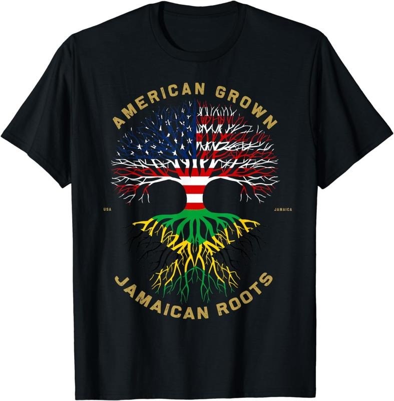 [100% Cotton]American Grown With Jamaican Roots Tree Vintage USA Flag T-Shirt