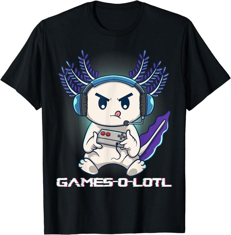 [100% Cotton]Axolotl Playing Console Video Games Gamesolotl Gaming T-Shirt