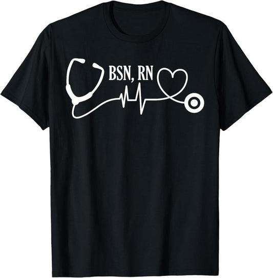 100% Cotton BSN RN Registered Nurse Medical Stethoscope Heartbeat EKG T-Shirt