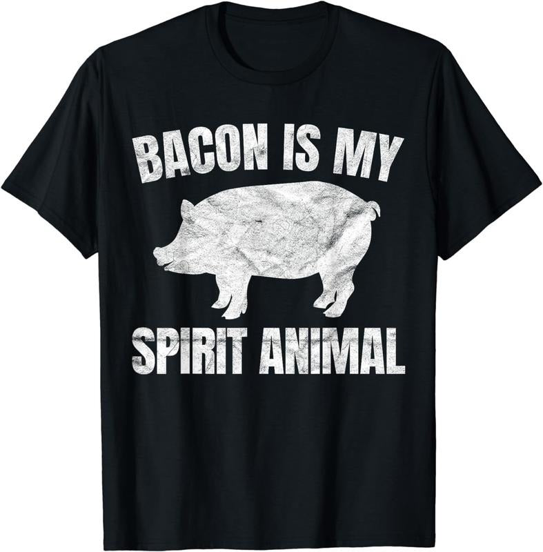 [100% Cotton]Bacon Is My Spirit Animal Gift Retro BBQ Costume Pork Grill T-Shirt