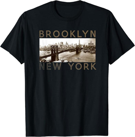 [100% Cotton]Brooklyn Bridge T Shirt Retro Vintage New York Photo Design