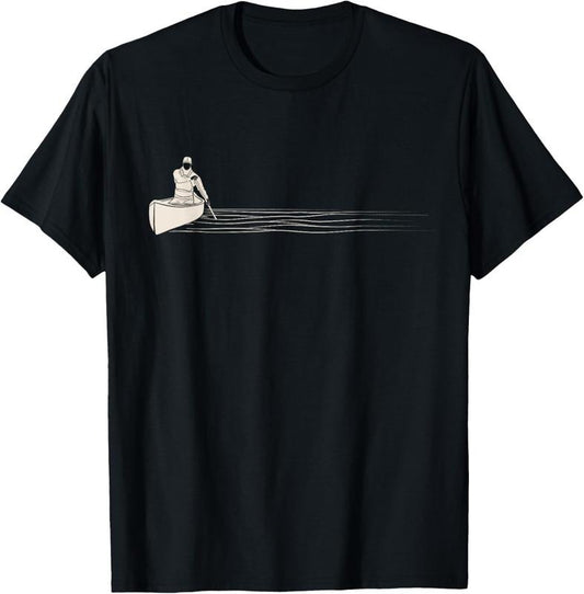 100% Cotton Canoe Paddling Line Art Canoeing T-Shirt