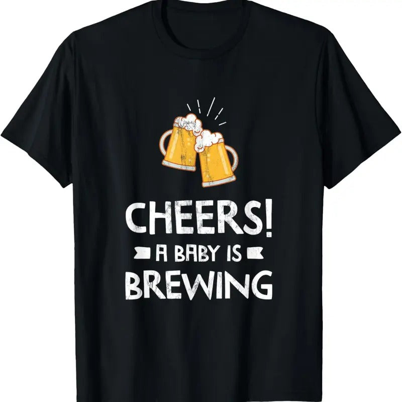 100% Cotton Cheers A  Is Brewing Funny Expectant Dad Beer T-shirt