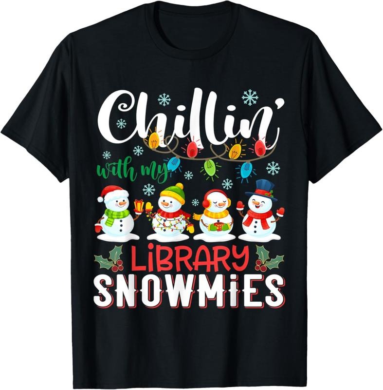 100% Cotton Chillin With My Library Snowmies Christmas Teacher Student T-Shirt