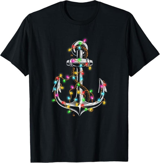 100% Cotton Christmas Lights Boating Sailing Cruise Boat Gifts T-Shirt