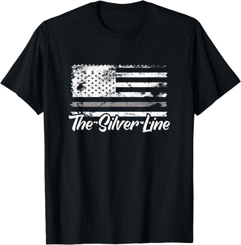 [100% Cotton]Correctional Officer Silver Line USA Flag Prison Guardian T-Shirt