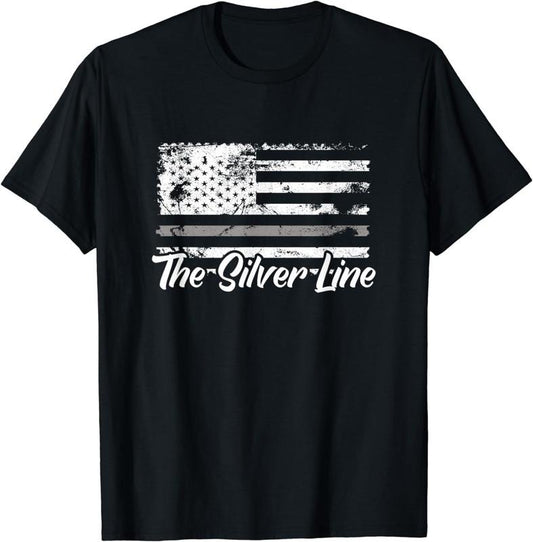 [100% Cotton]Correctional Officer Silver Line USA Flag Prison Guardian T-Shirt