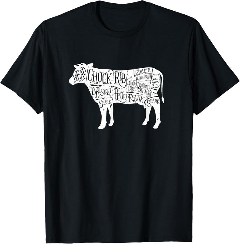100% Cotton Cow Butcher Tees - Beef Cuts Diagram T-Shirt T-Shirt