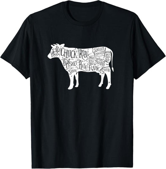 100% Cotton Cow Butcher Tees - Beef Cuts Diagram T-Shirt T-Shirt