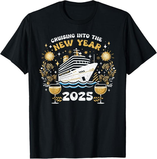 100% Cotton Cruising Into The New Year 2025 Family New Year Trip 2025 T-Shirtstyle{n002}2