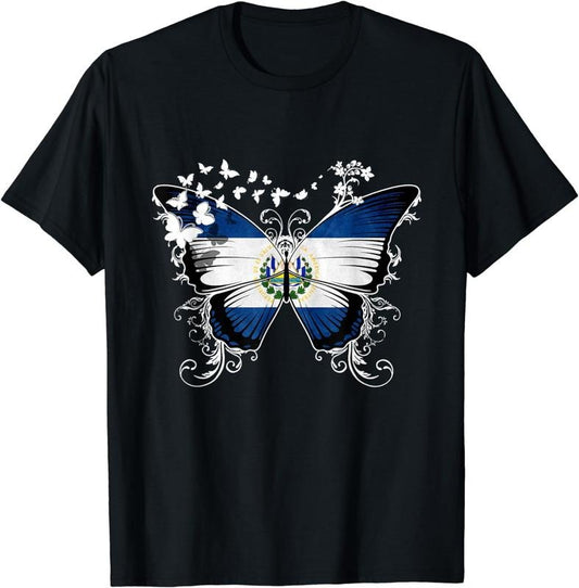[100% Cotton]El Salvador Flag Shirt Butterfly Graphic T Shirt