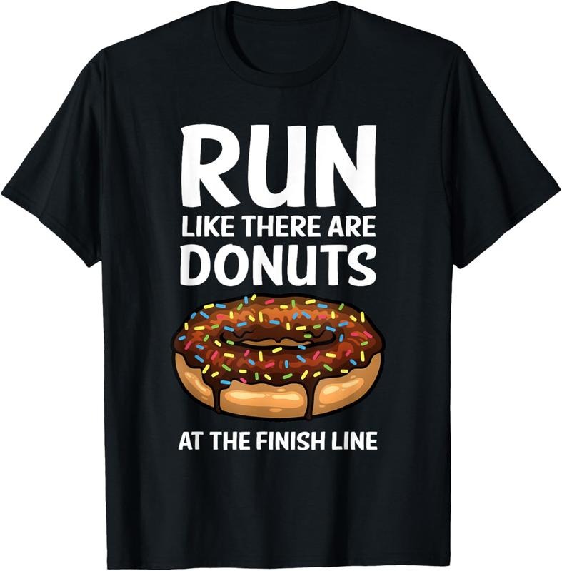 100% Cotton Funny Running For Men Women Donut Finish Line Marathon T-Shirt