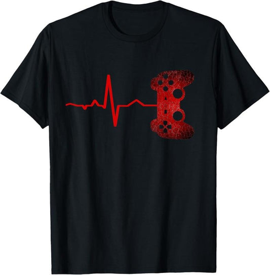 100% Cotton Gamer Heartbeat Video Games Gaming Boys  Men T-Shirt