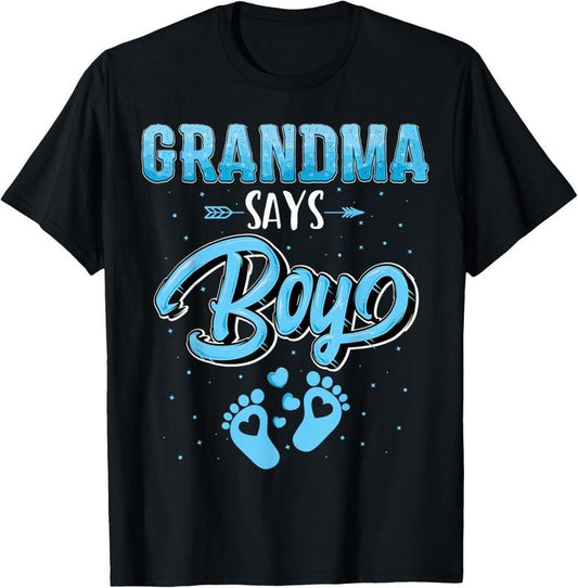 100% Cotton Gender reveal grandma says Boy baby matching family set T-Shirt