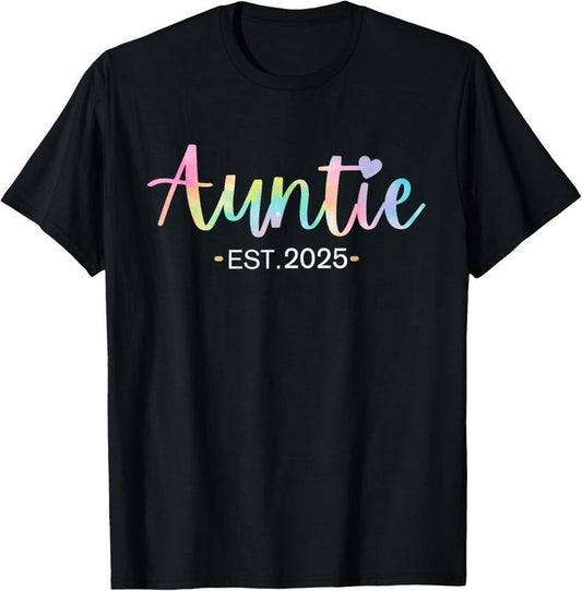 100% Cotton Gifts For New Auntie Est 2025 Tie Dye Promoted to Aunt 2025 T-Shirt