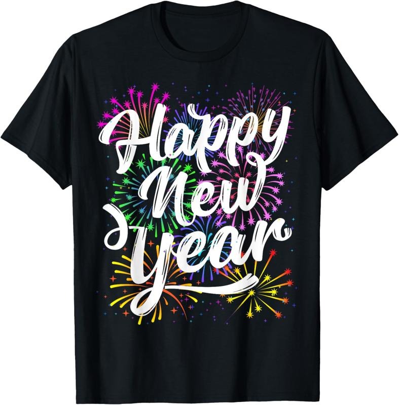 100% Cotton Happy New Year Party Supplies 2025 Family Matching Fireworks T-Shirt